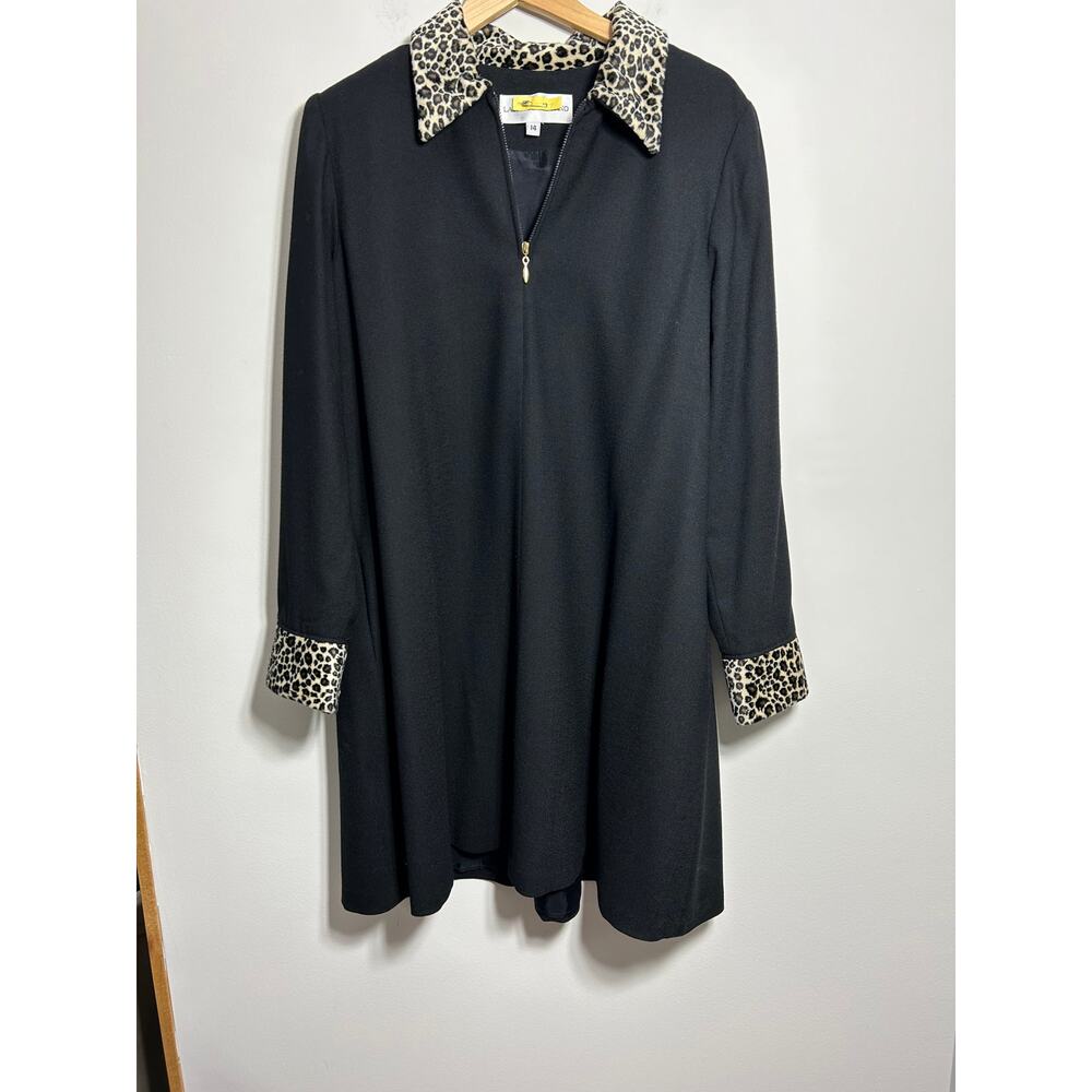 Vintage Laura Madrigano Wool Animal Print Collar & Sleeves Dress Size 14